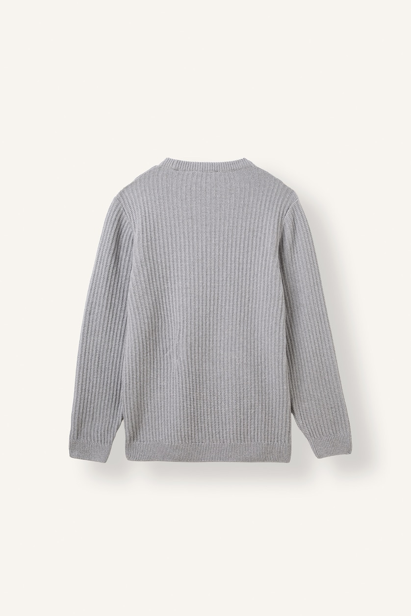 Men Grey Melange Standard Fit Knitwear Pullover