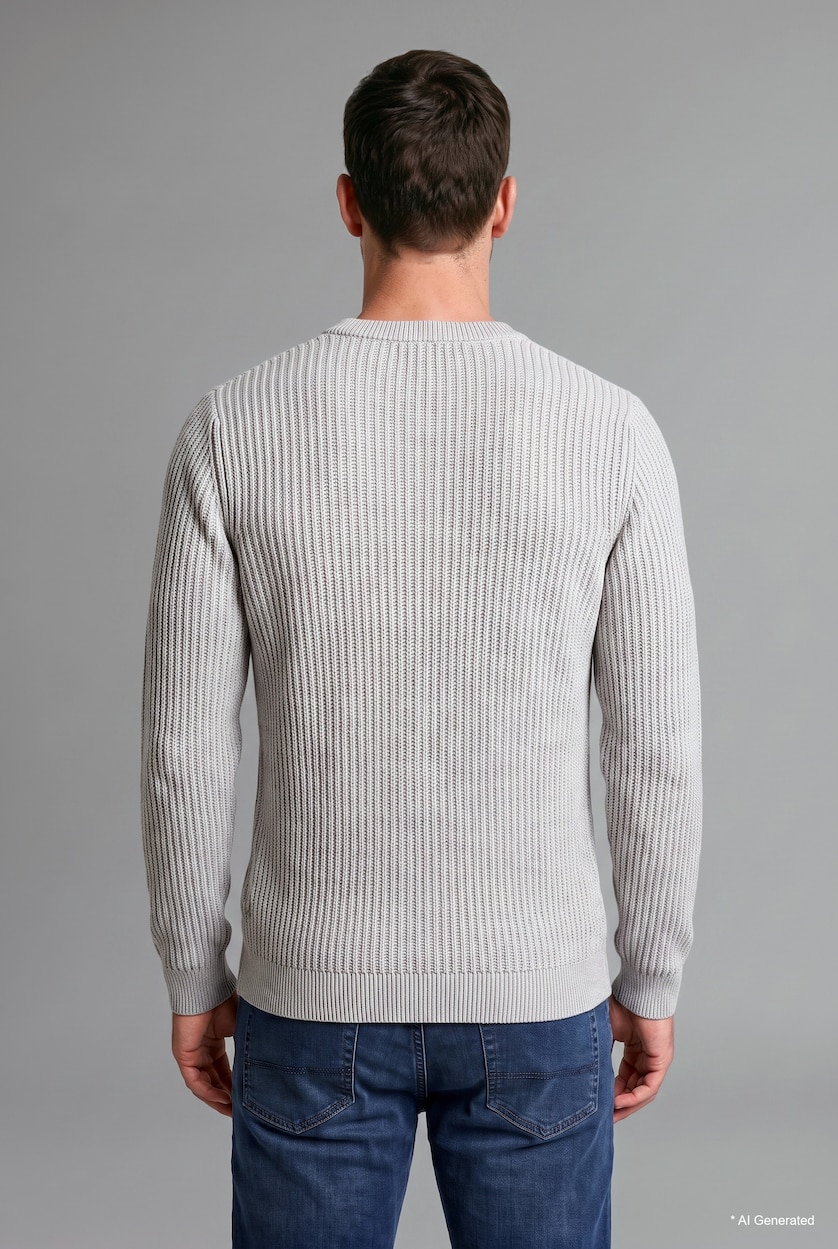 HOMME Gris Pull en tricot côtelé à col rond Coupe standard