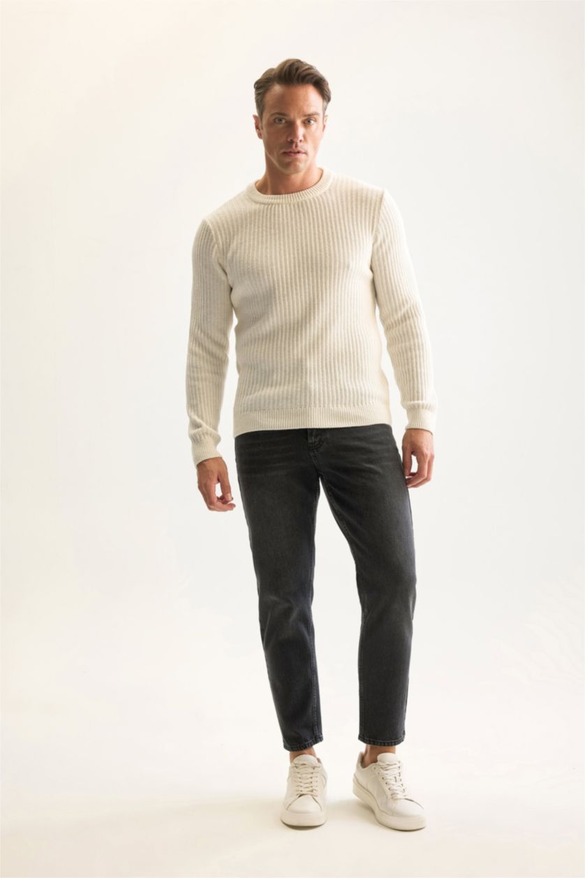 Men Ecru Standard Fit Knitwear Pullover