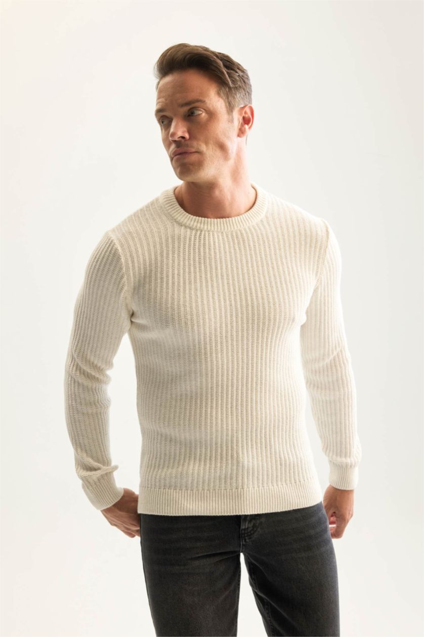 Men Ecru Standard Fit Knitwear Pullover