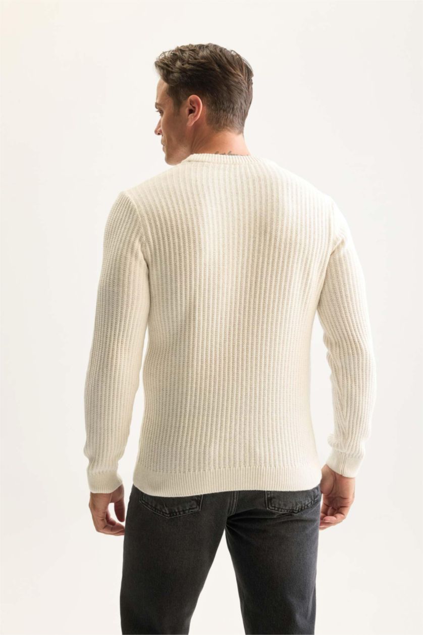 Men Ecru Standard Fit Knitwear Pullover