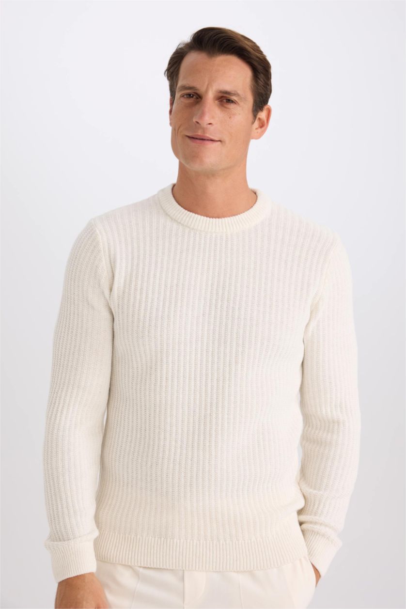 Men Ecru Standard Fit Knitwear Pullover