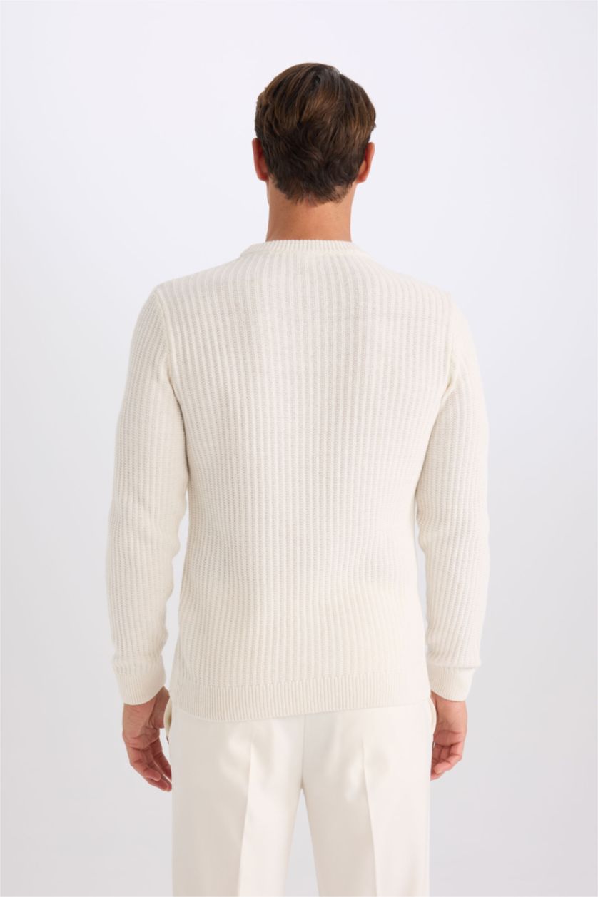 Men Ecru Standard Fit Knitwear Pullover