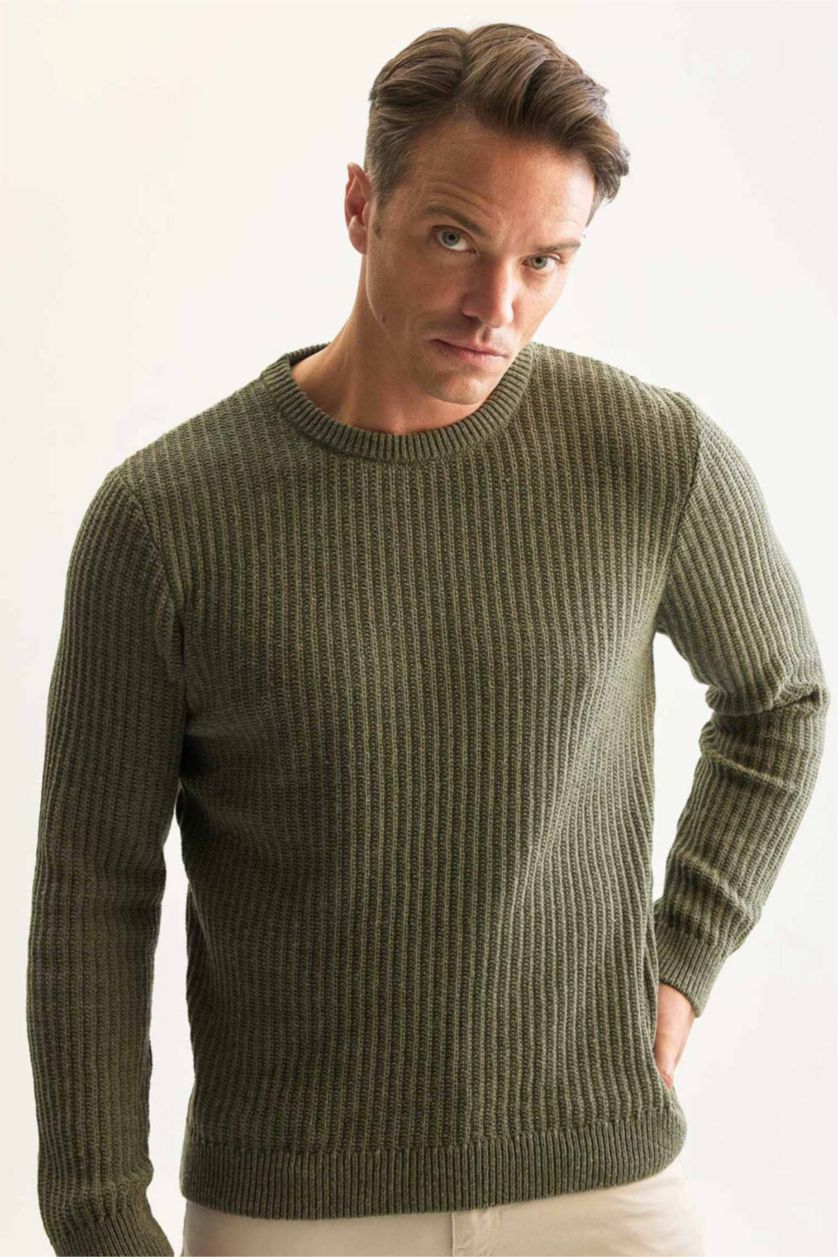 Men Dark Green Standard Fit Knitwear Pullover