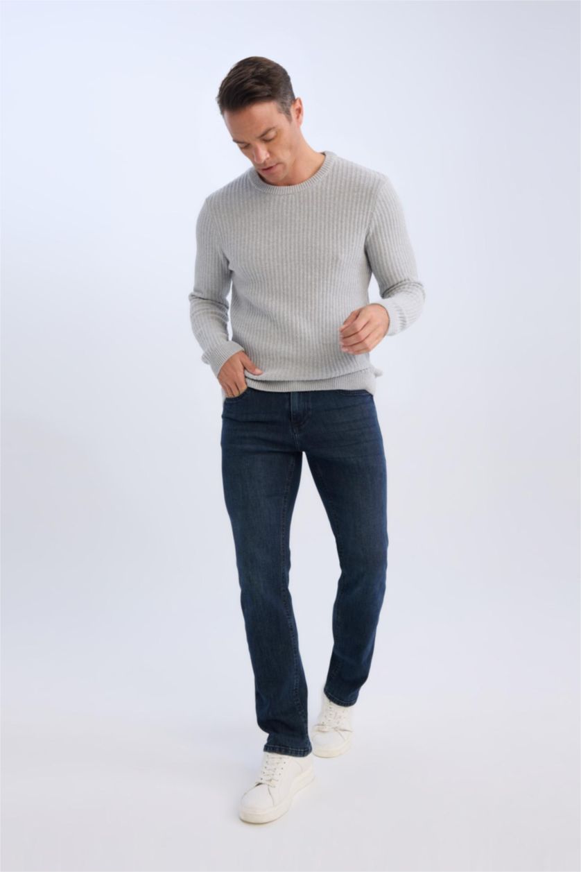 Men Light Grey Melange Standard Fit Knitwear Pullover