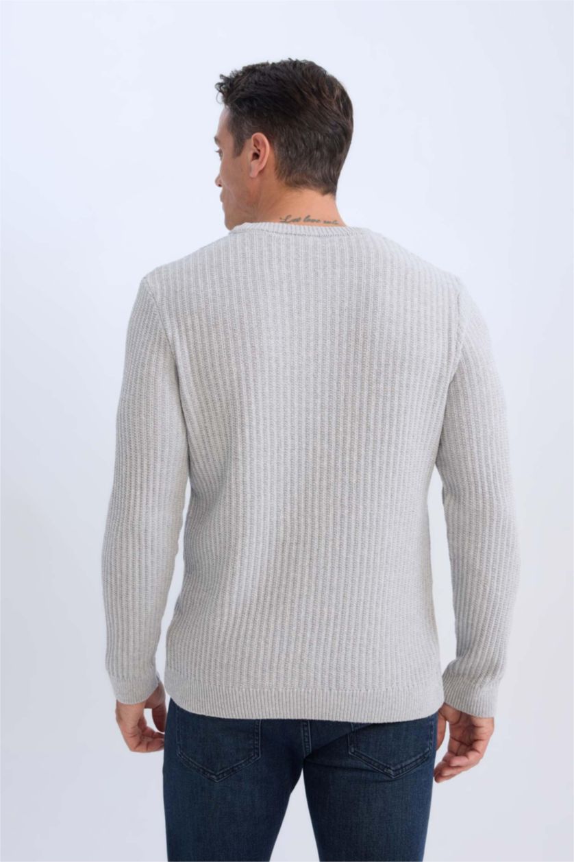 Men Light Grey Melange Standard Fit Knitwear Pullover