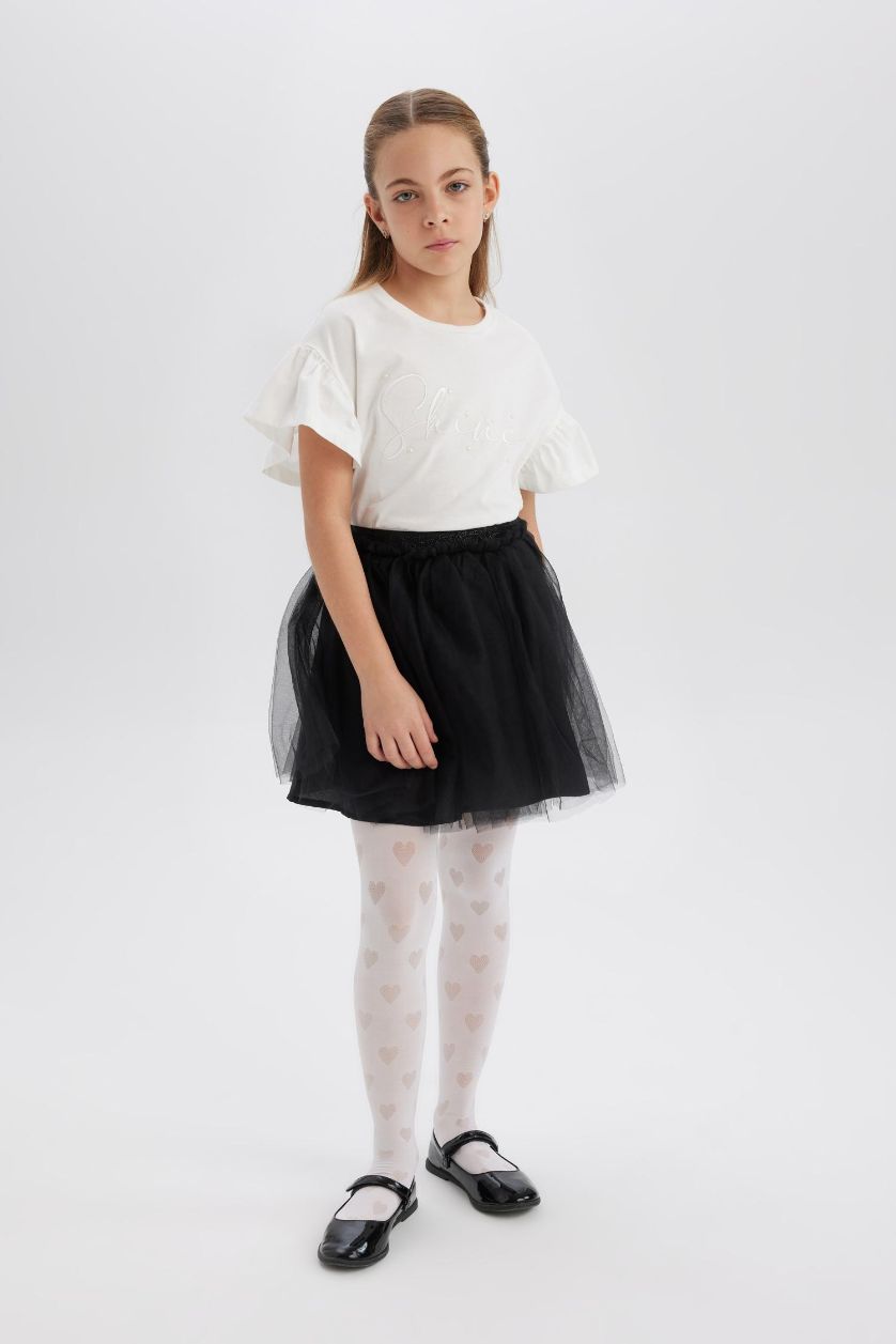 بنات اوف وايت تيشيرت بناتي نص ردن بطبعة شعار قصة عادية