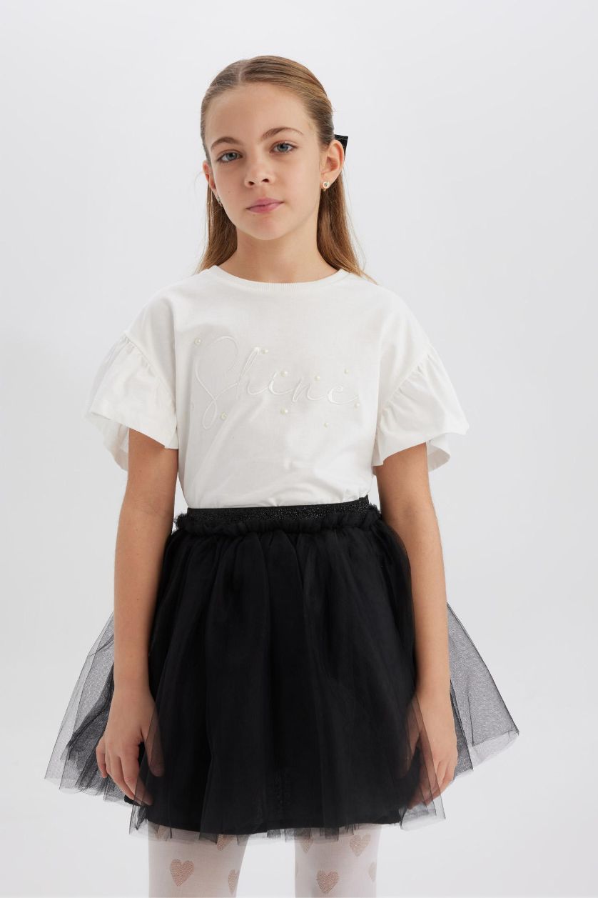 بنات اوف وايت تيشيرت بناتي نص ردن بطبعة شعار قصة عادية