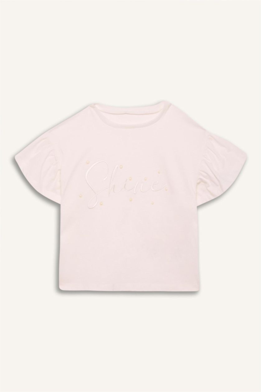 بنات اوف وايت تيشيرت بناتي نص ردن بطبعة شعار قصة عادية