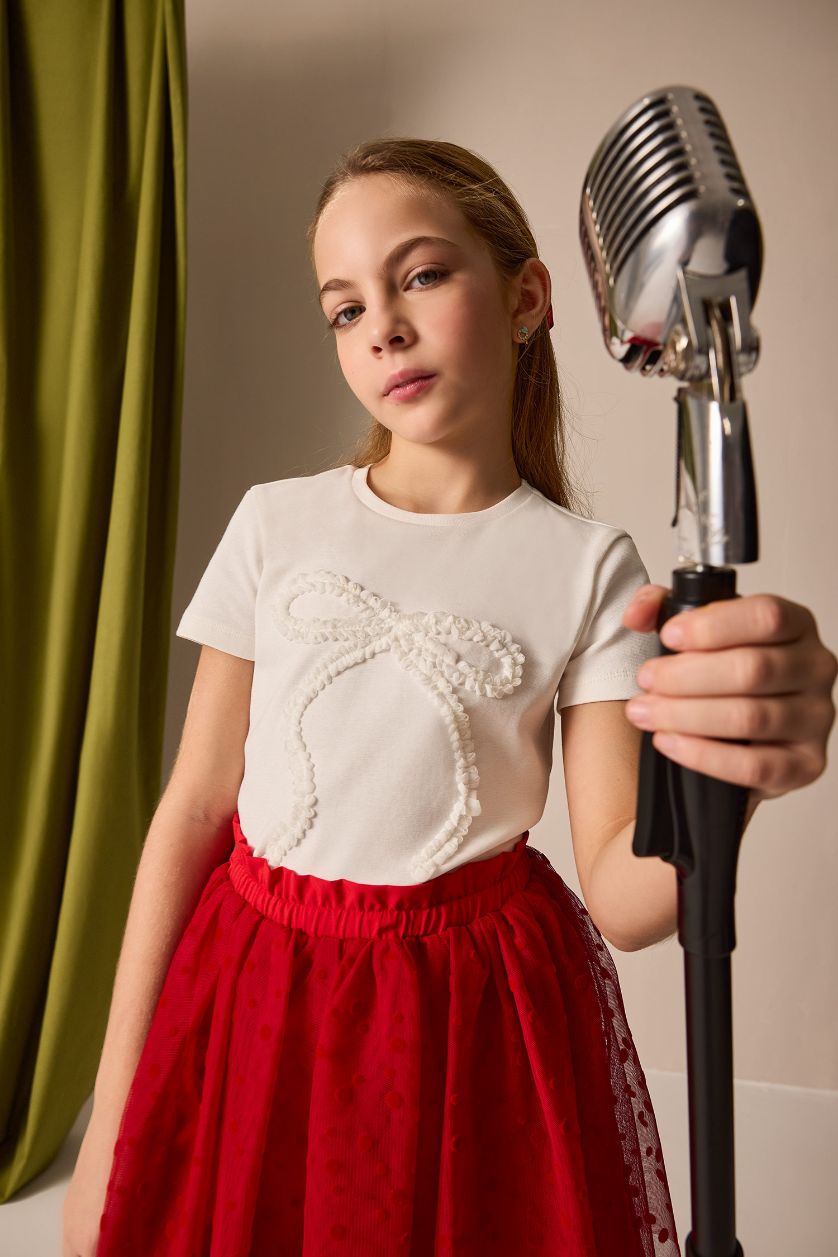 FILLES Blanc T-shirt slim imprimé à col rond pour fille