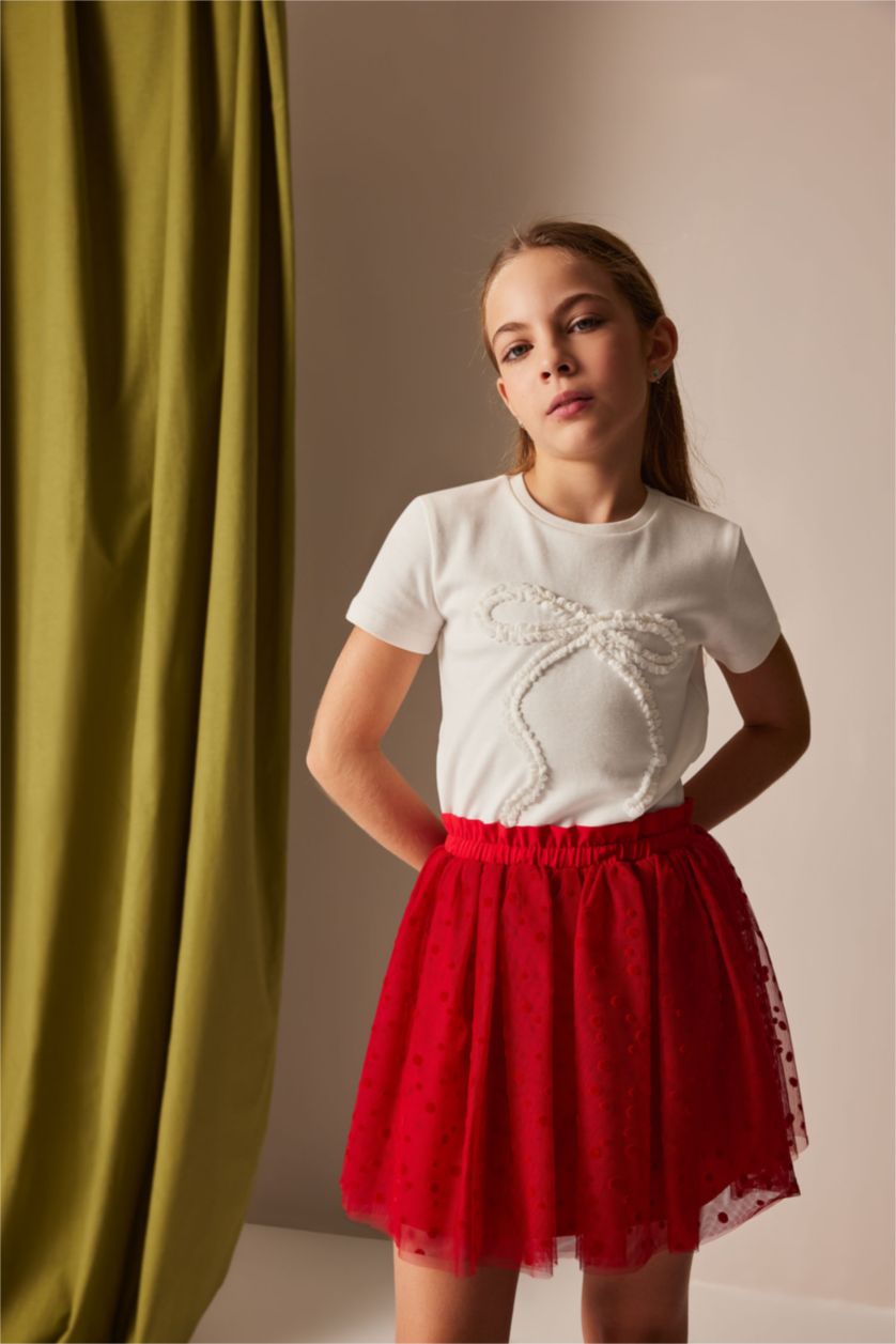 FILLES Blanc T-shirt slim imprimé à col rond pour fille