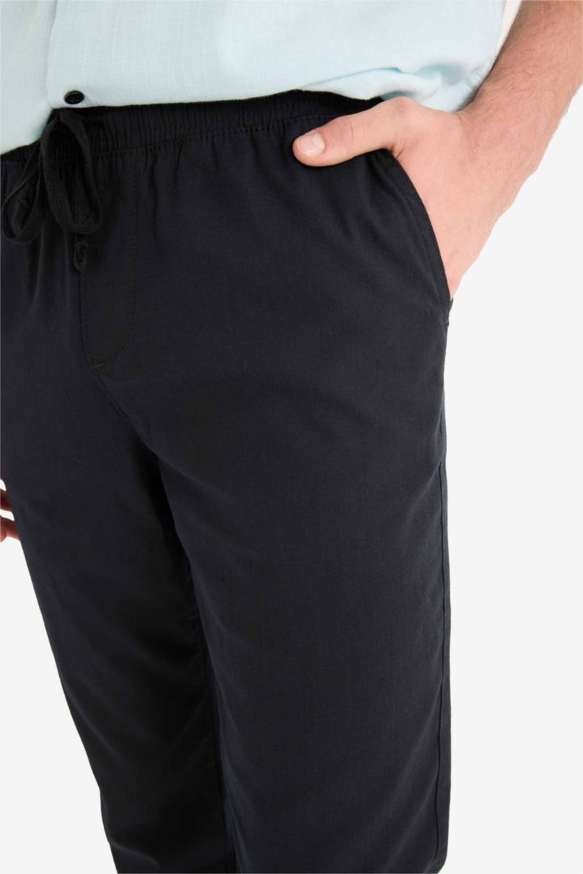 Erkek Siyah %100 Pamuk Kargo Jogger Pantolon Üç Cepli