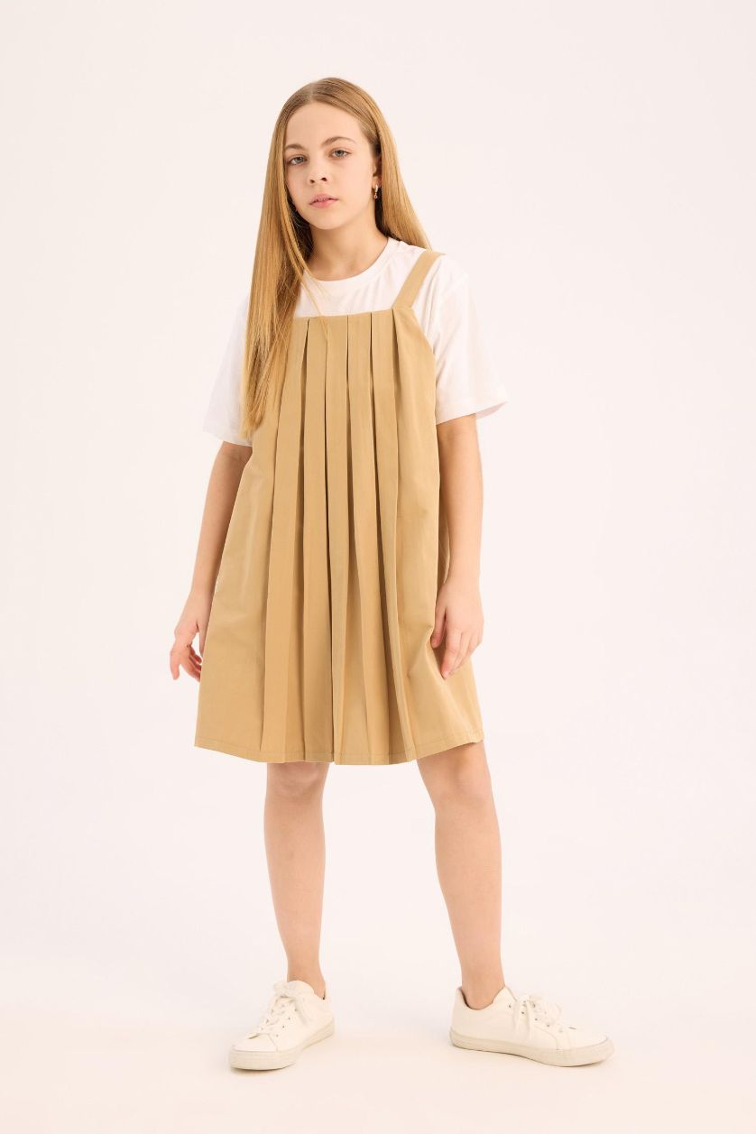 Kız Çocuk - Genç Kız Açık Vizon Pileli Askılı Yazlık Elbise Kız Çocuk