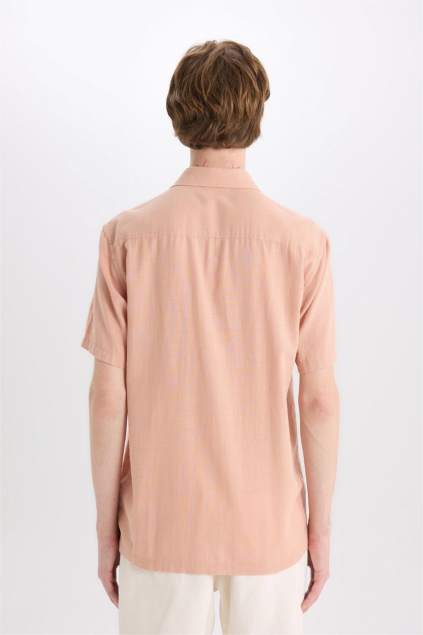 MAN Beige Cotton Slim Fit Basic Short Sleeve Shirt