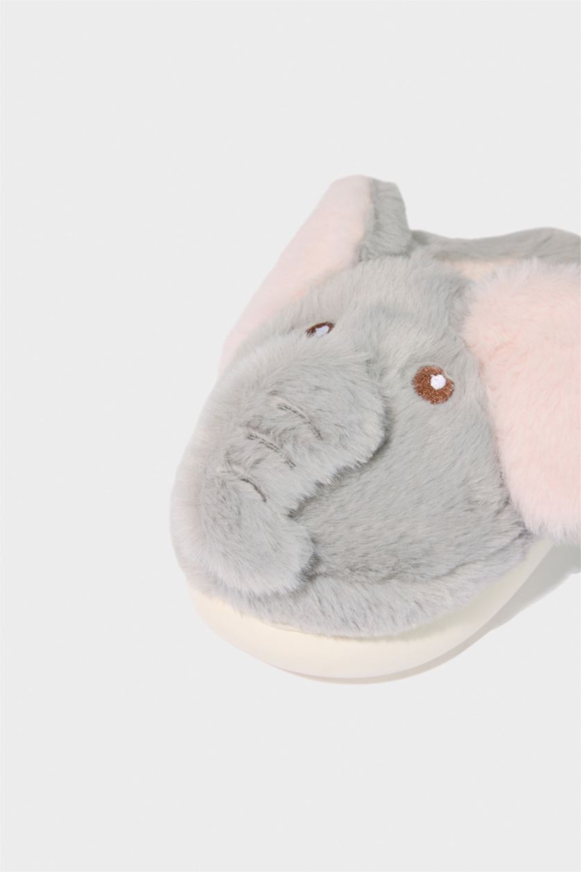 Kız Çocuk - Genç Kız Gri Fil Temalı Düz Taban Ev Terliği Kız Çocuk