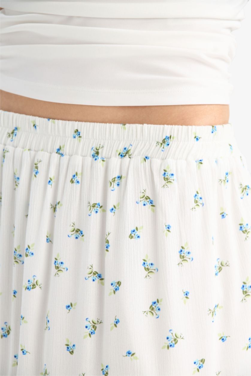 WOMAN Ecru Floral Crinkle Viscose Cotton Lined High Waist Maxi Skirt