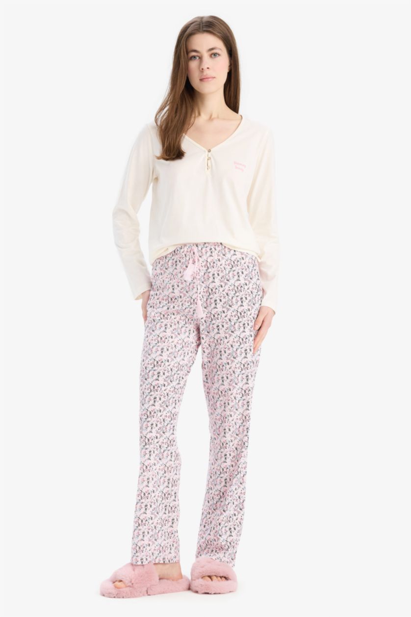 FEMME Rose Clair Ensemble pyjama avec Top à manches longues et pantalon à motifs