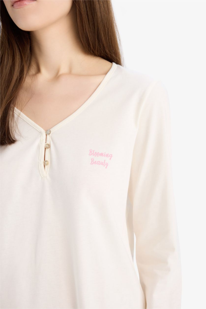 FEMME Rose Clair Ensemble pyjama avec Top à manches longues et pantalon à motifs