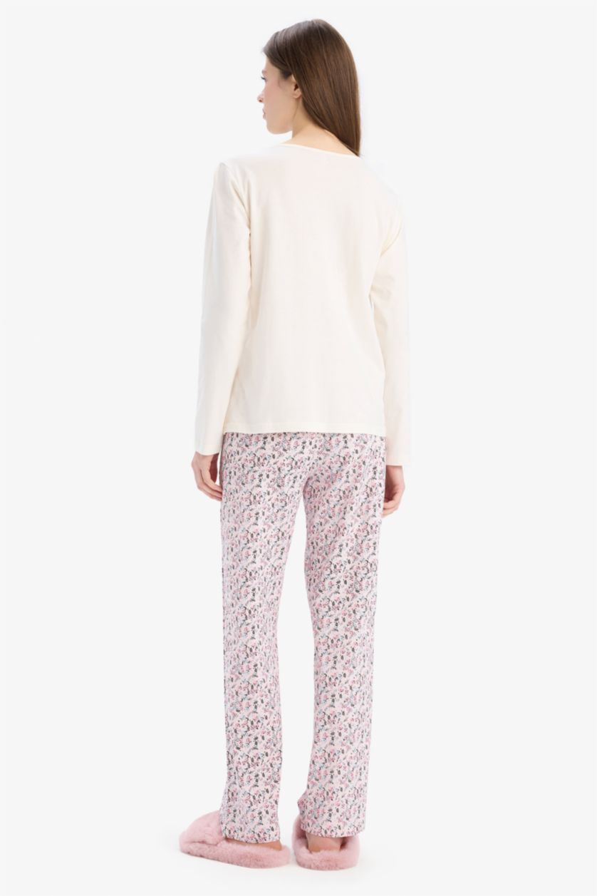 FEMME Rose Clair Ensemble pyjama avec Top à manches longues et pantalon à motifs