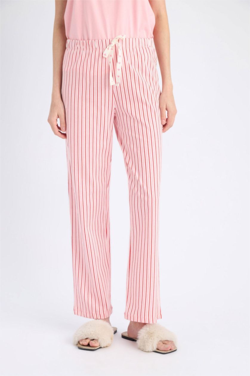 Woman Pink Top Bottom 2 Piece Pajama Set