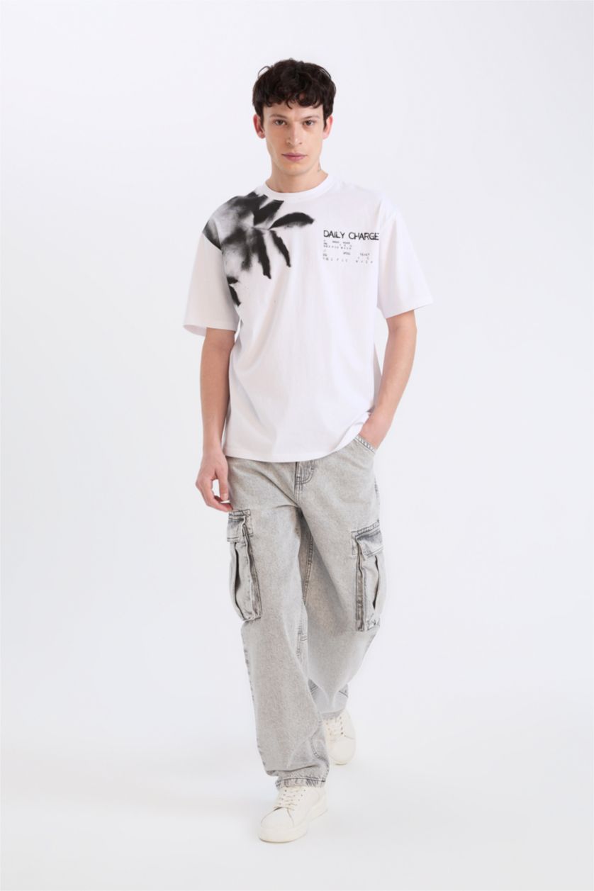 رجالي رمادي فاتح بنطلون جينز قصة مريحة برجل واسع