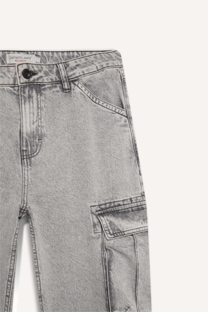 رجالي رمادي فاتح بنطلون جينز قصة مريحة برجل واسع