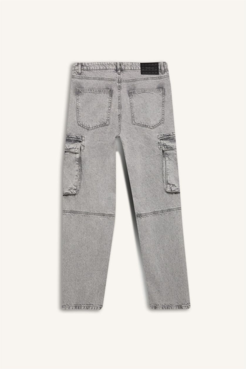 رجالي رمادي فاتح بنطلون جينز قصة مريحة برجل واسع