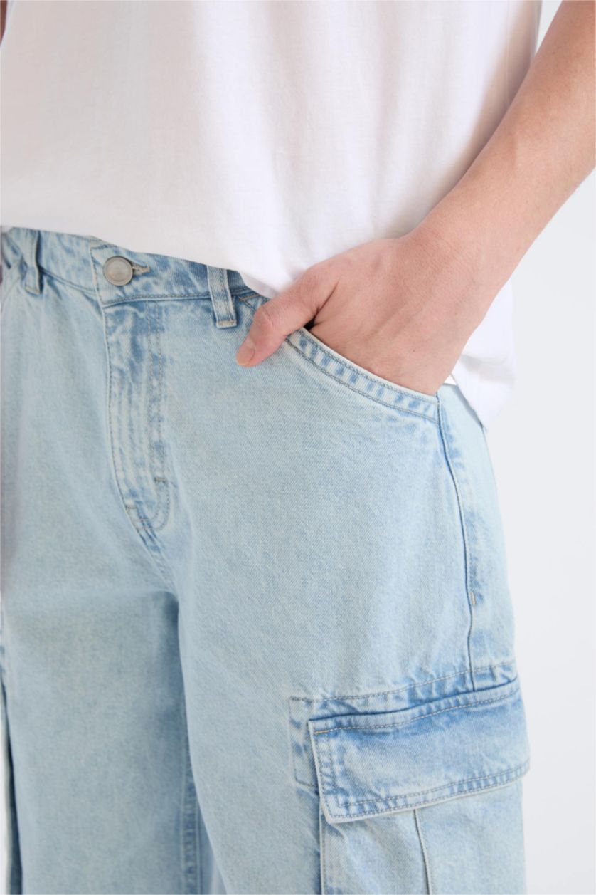 رجالي أزرق فاتح بنطلون جينز جينز قصة مريحة برجل واسع