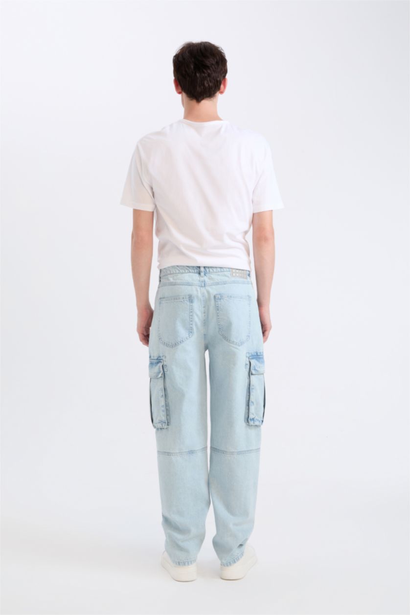 رجالي أزرق فاتح بنطلون جينز جينز قصة مريحة برجل واسع