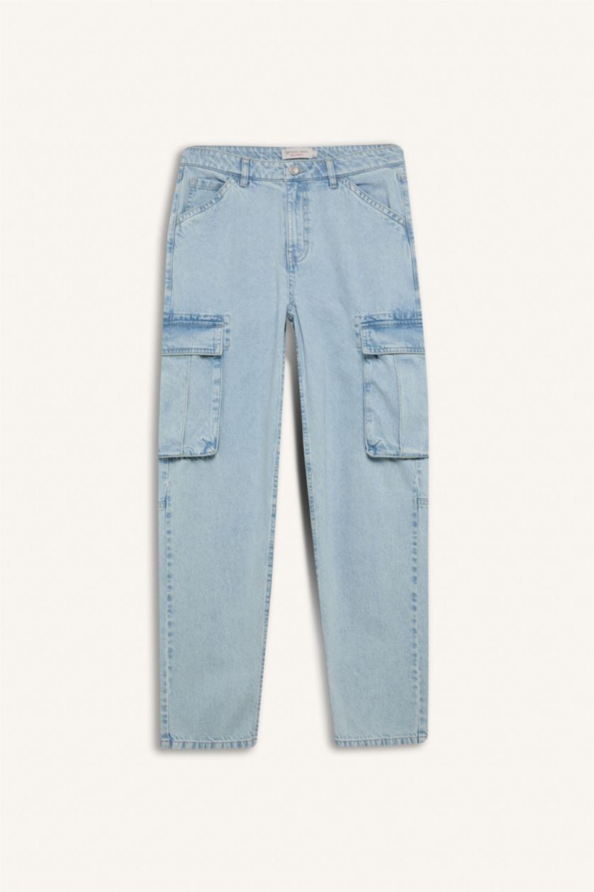 رجالي أزرق فاتح بنطلون جينز جينز قصة مريحة برجل واسع