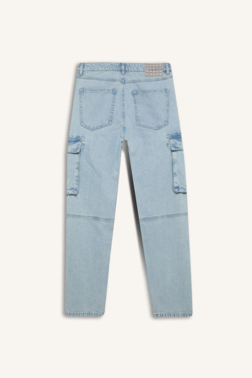 رجالي أزرق فاتح بنطلون جينز جينز قصة مريحة برجل واسع