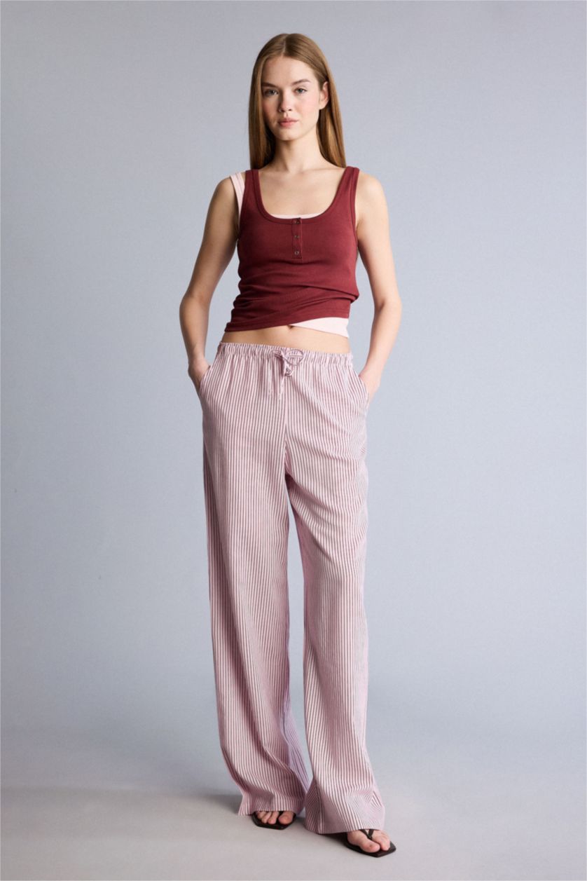 Женщины Розовый Брюки Wide Leg из смесового льна стандартной длины с высокой талией и двумя карманами