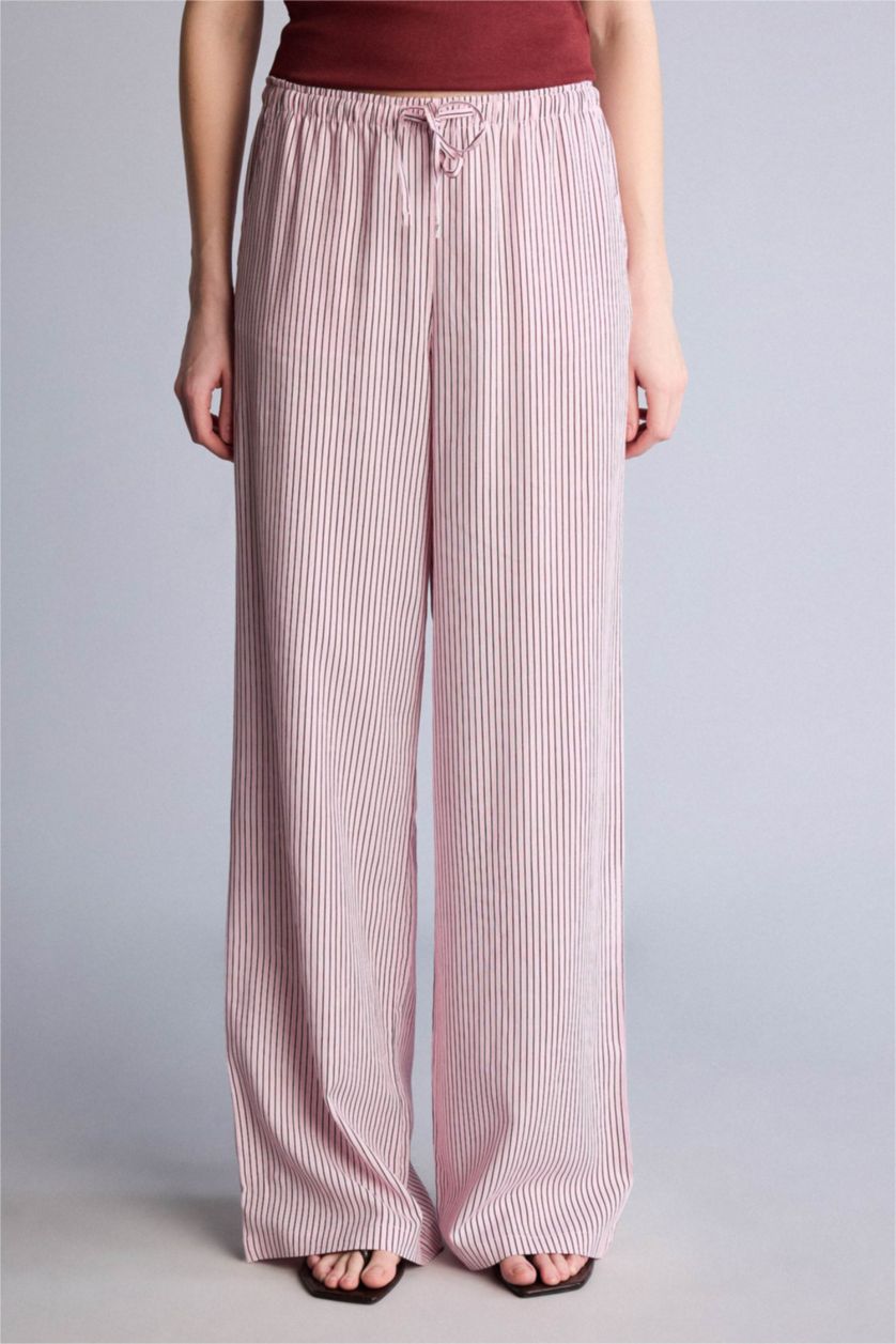 Женщины Розовый Брюки Wide Leg из смесового льна стандартной длины с высокой талией и двумя карманами