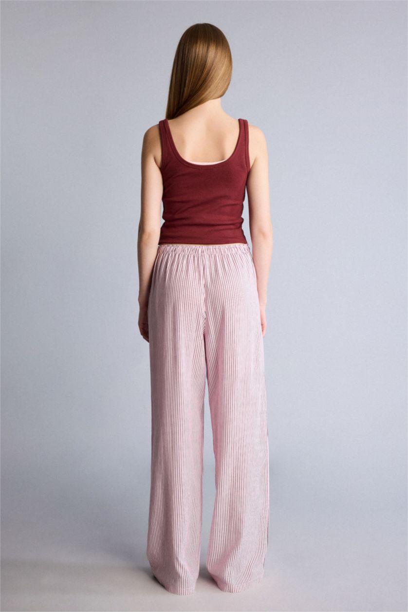 Женщины Розовый Брюки Wide Leg из смесового льна стандартной длины с высокой талией и двумя карманами