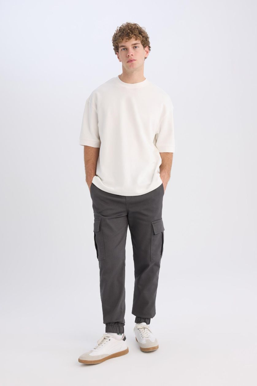 MAN Anthracite Regular Waist Laced Textured Jogger Cargo Pants