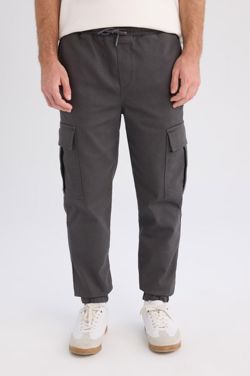 MAN Anthracite Regular Waist Laced Textured Jogger Cargo Pants