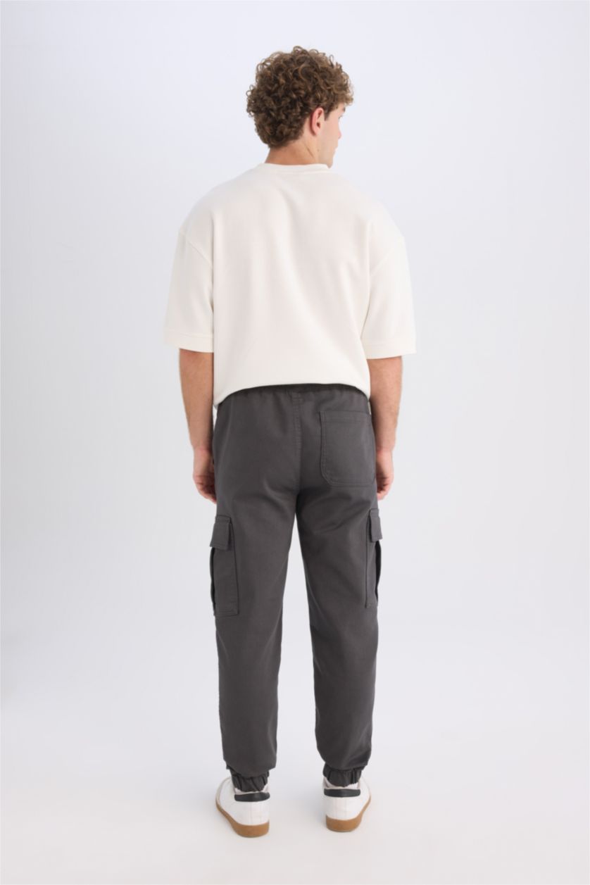 MAN Anthracite Regular Waist Laced Textured Jogger Cargo Pants