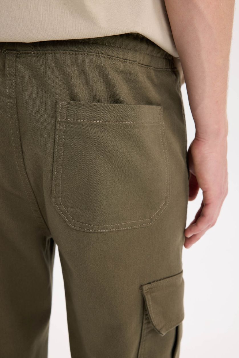MAN Khaki Regular Waist Laced Textured Jogger Cargo Pants