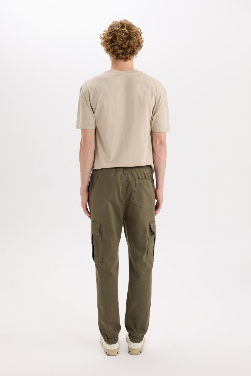 MAN Khaki Regular Waist Laced Textured Jogger Cargo Pants