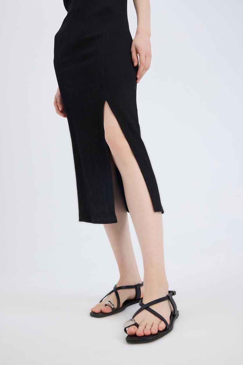 نساء أسود فستان ميدي اسود منسوج بوديكون بياخة مربعة