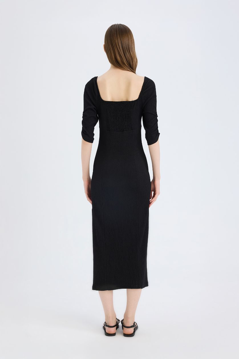 نساء أسود فستان ميدي اسود منسوج بوديكون بياخة مربعة