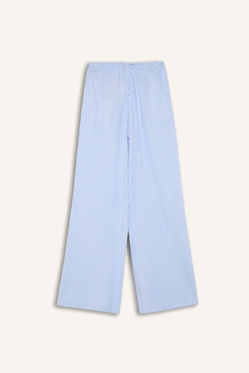 FEMME Bleu Pantalon en lin mélangé large à rayures