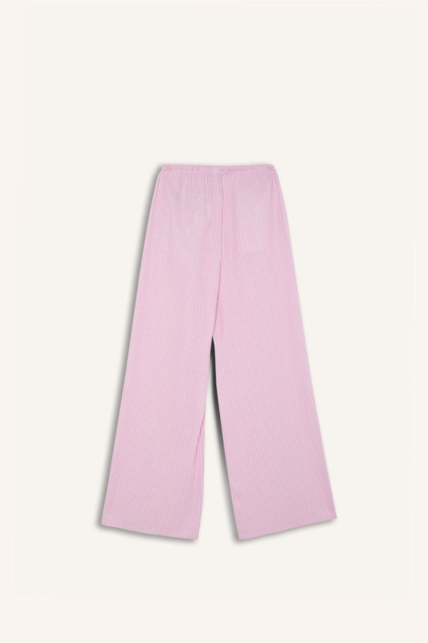 FEMME Rose Clair Pantalon large en lin mélangé à rayures et taille élastique