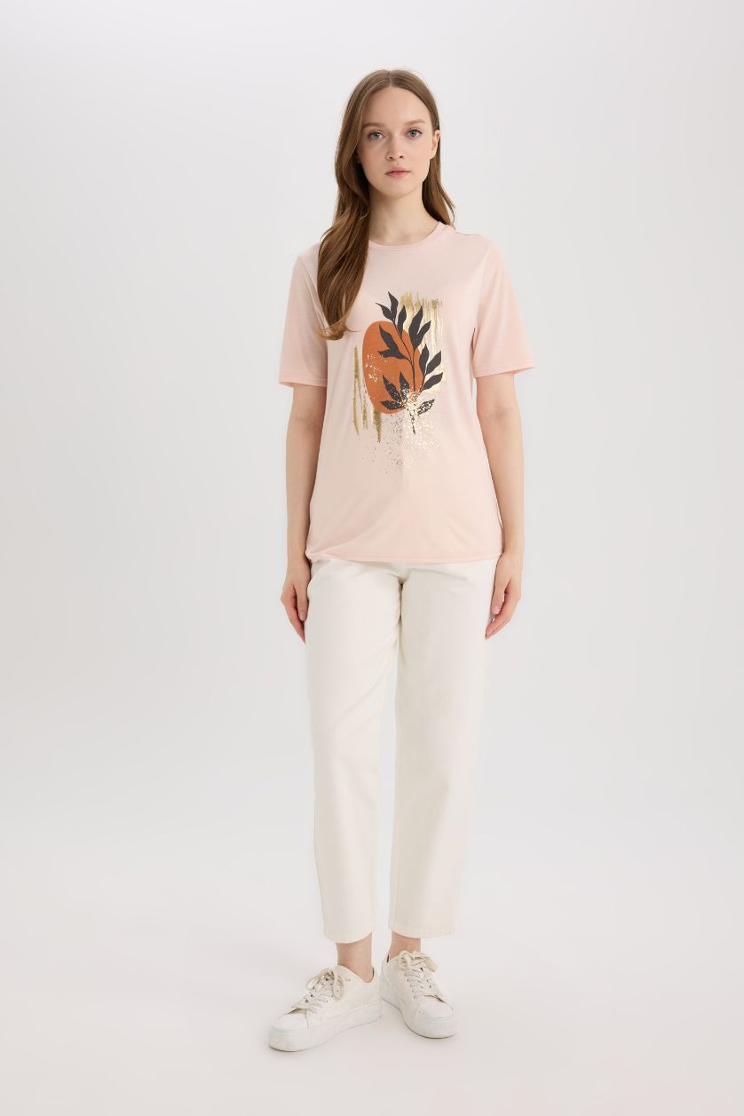 WOMAN Light Pink Regular Fit Crew Neck Short Sleeve T-Shirt