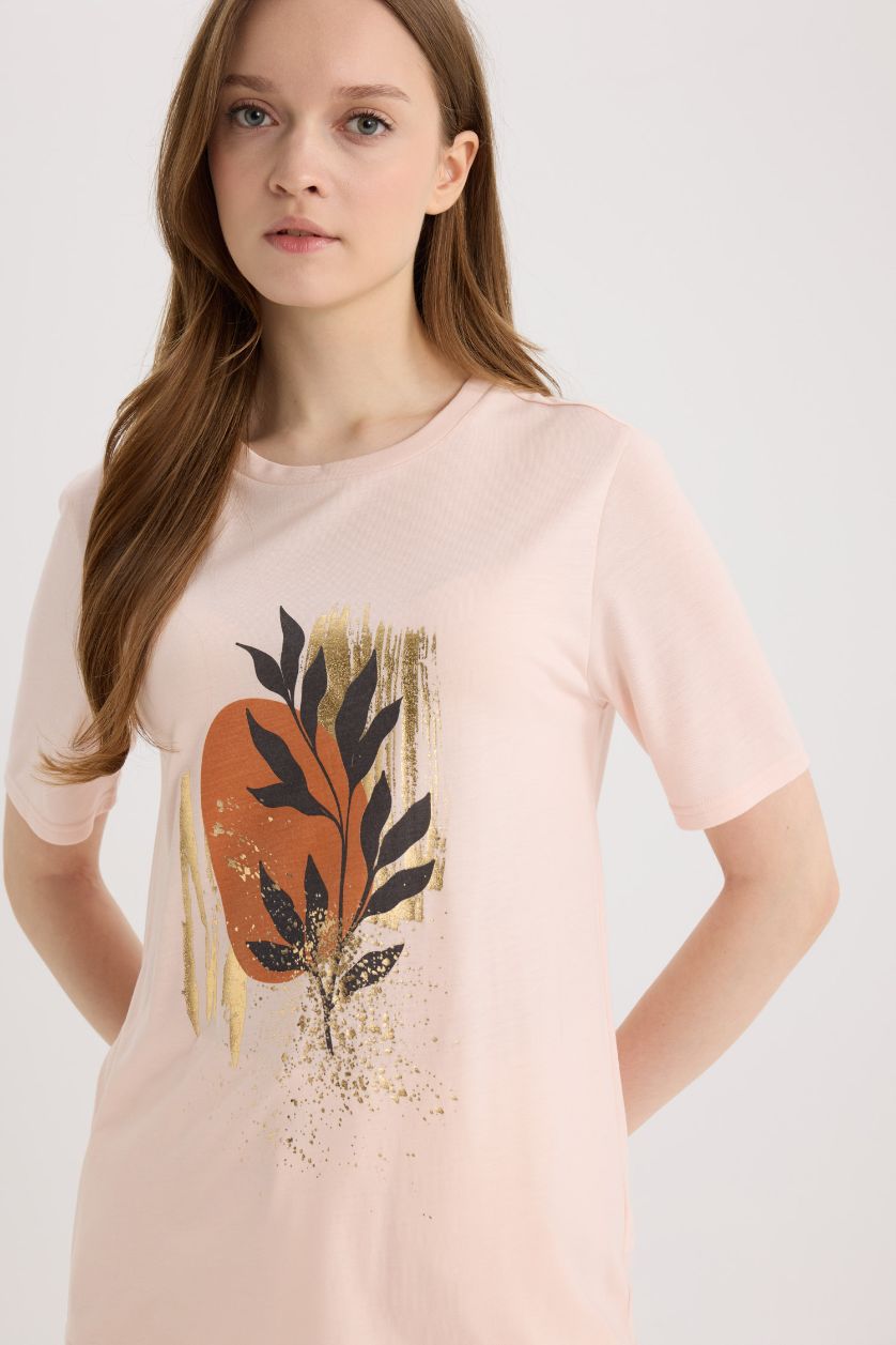 WOMAN Light Pink Regular Fit Crew Neck Short Sleeve T-Shirt