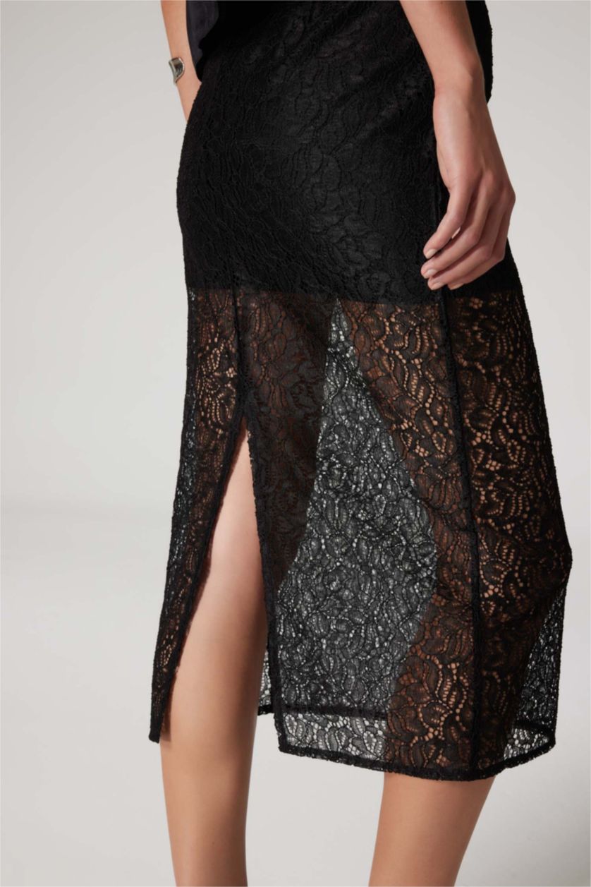 نساء أسود تنورة بالدانتيل تنورة بنسل