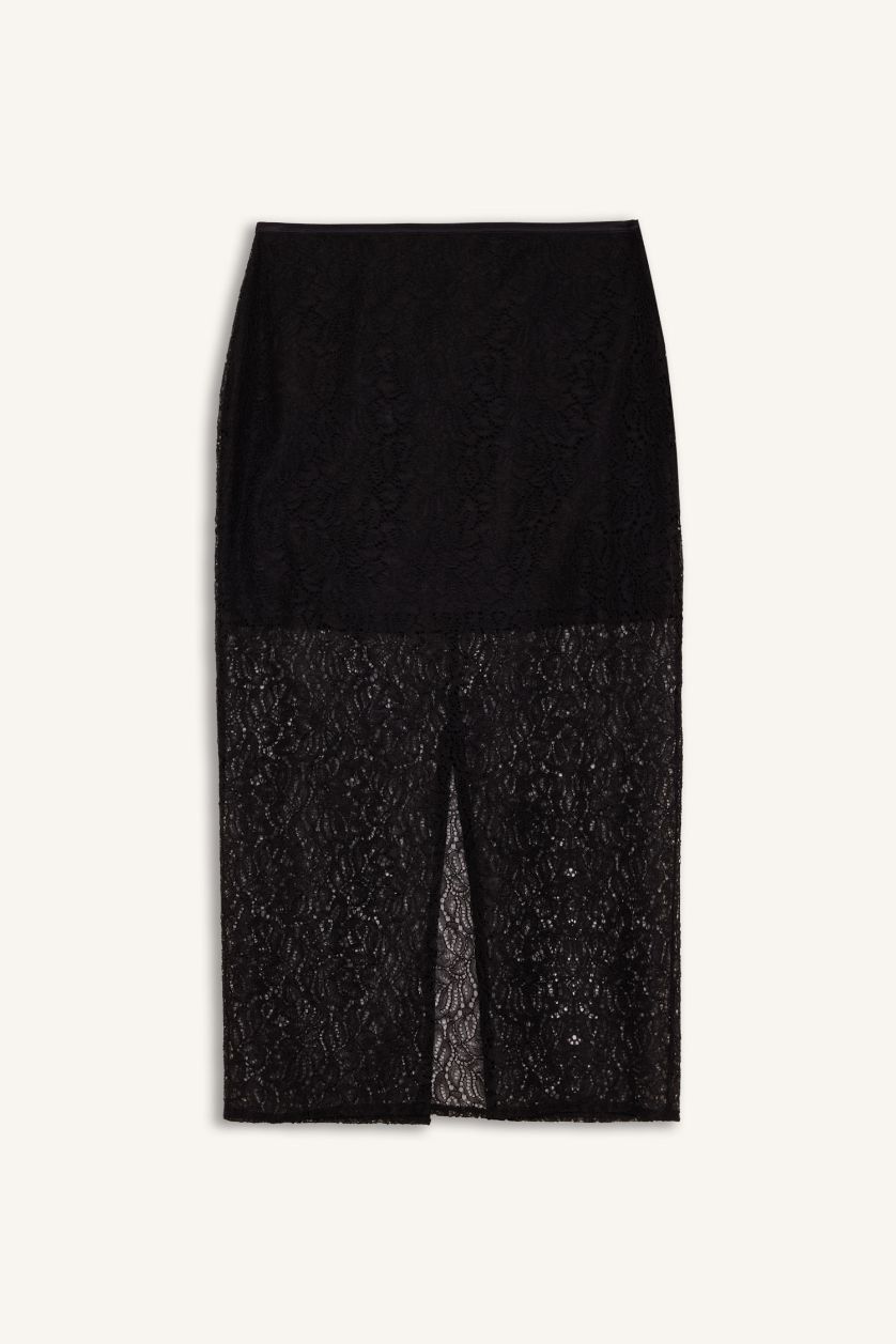 نساء أسود تنورة بالدانتيل تنورة بنسل