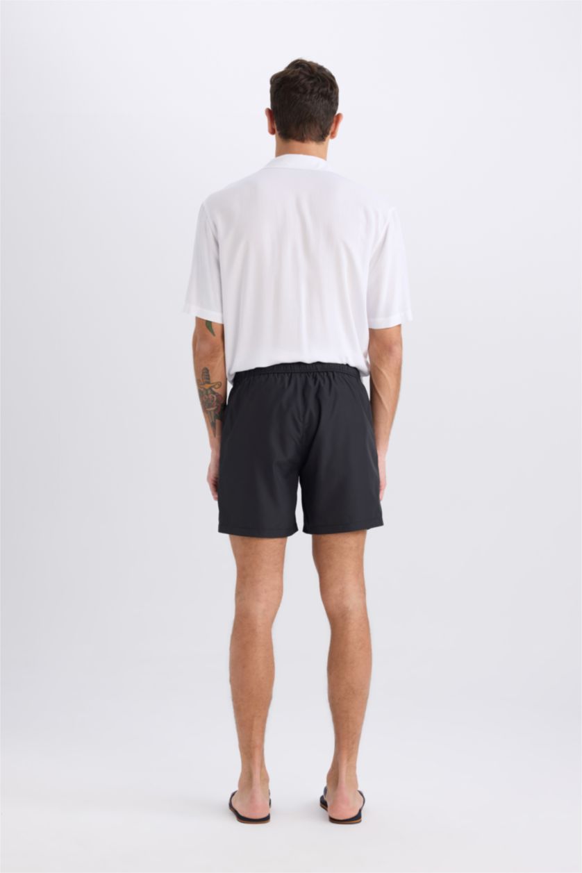 Erkek Siyah File Astarlı Kısa Boy Hızlı Kuruyan Deniz Şortu