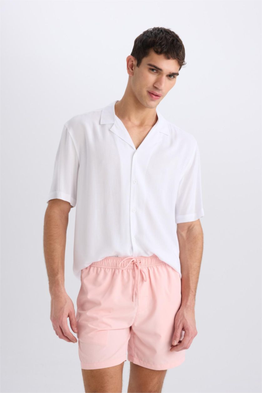 Erkek Pembe File Astarlı Kısa Boy Hızlı Kuruyan Deniz Şortu
