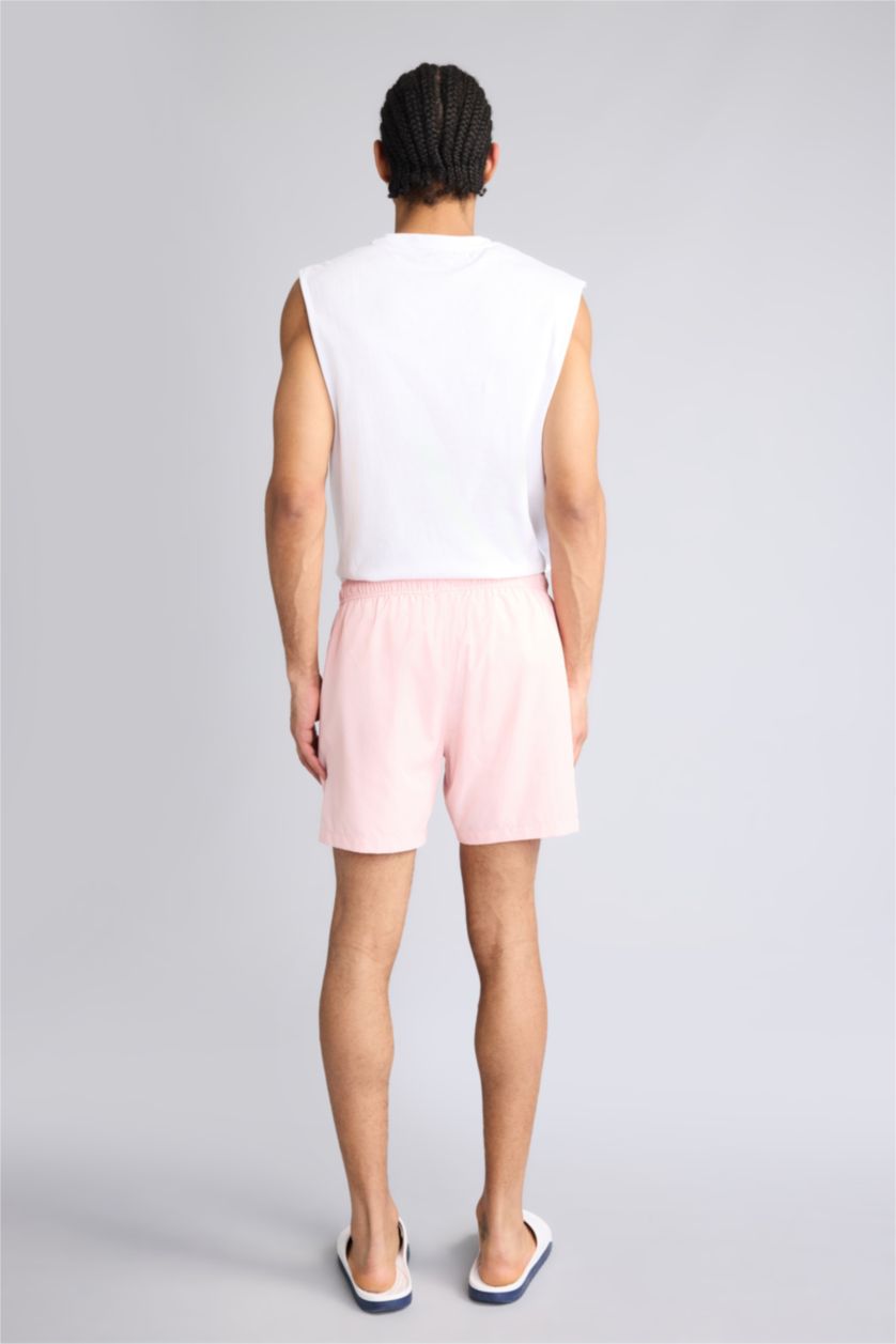 Erkek Pembe File Astarlı Kısa Boy Hızlı Kuruyan Deniz Şortu